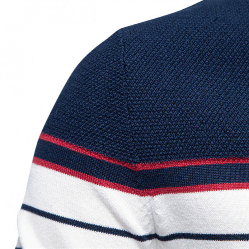 2024 autumn and winter new striped color matching long sleeve men's sweater fashion round neck men's casual sweater