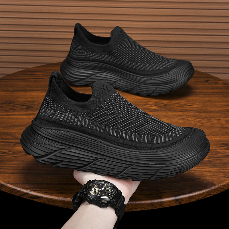 New Summer Shoes  Korean-style Trendy Casual Shoes Fly-woven Breathable Mesh Shoes Thick Sole Increased Sports Mesh Shoes