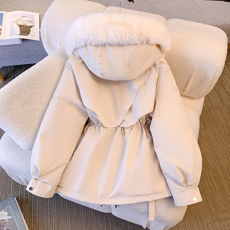 Detachable parker women's winter 2024 new slim down cotton-padded jacket fleece-lined padded fur coat