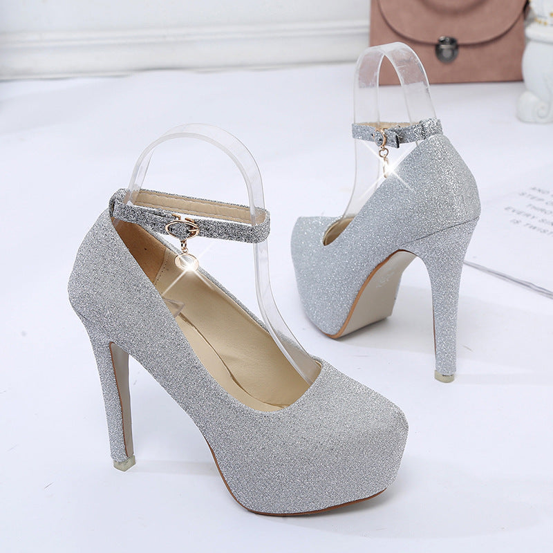 High Heels Spring and Autumn New Stiletto Silver Comfortable Super High Heels Women's Shoes Catwalk Banquet Shallow Mouth Women's Shoes Wholesale