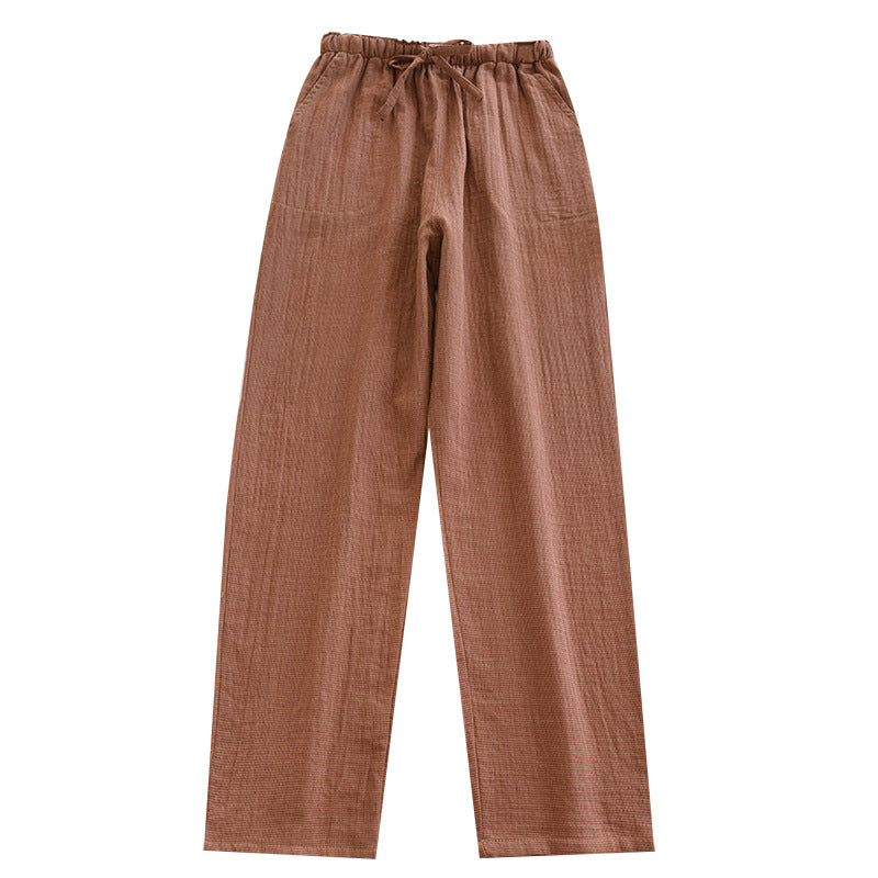 Spring and Autumn Pure Cotton Pajama Pants for Men and Women Yarn-dyed Plaid Double-layer Cotton Yarn plus size Loose Thin Summer Soft Home Pants