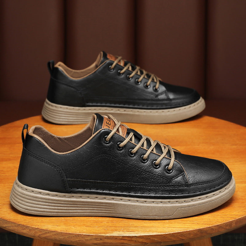 Autumn Men's Shoes Versatile Casual Sneakers Men's Korean Style Trendy Black Leather Shoes Sports Casual Shoes