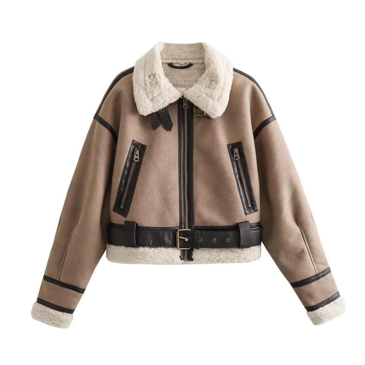 Foreign Trade Autumn and Winter New Women's Fur All-In-One Retro Motorcycle Style Short Jacket
