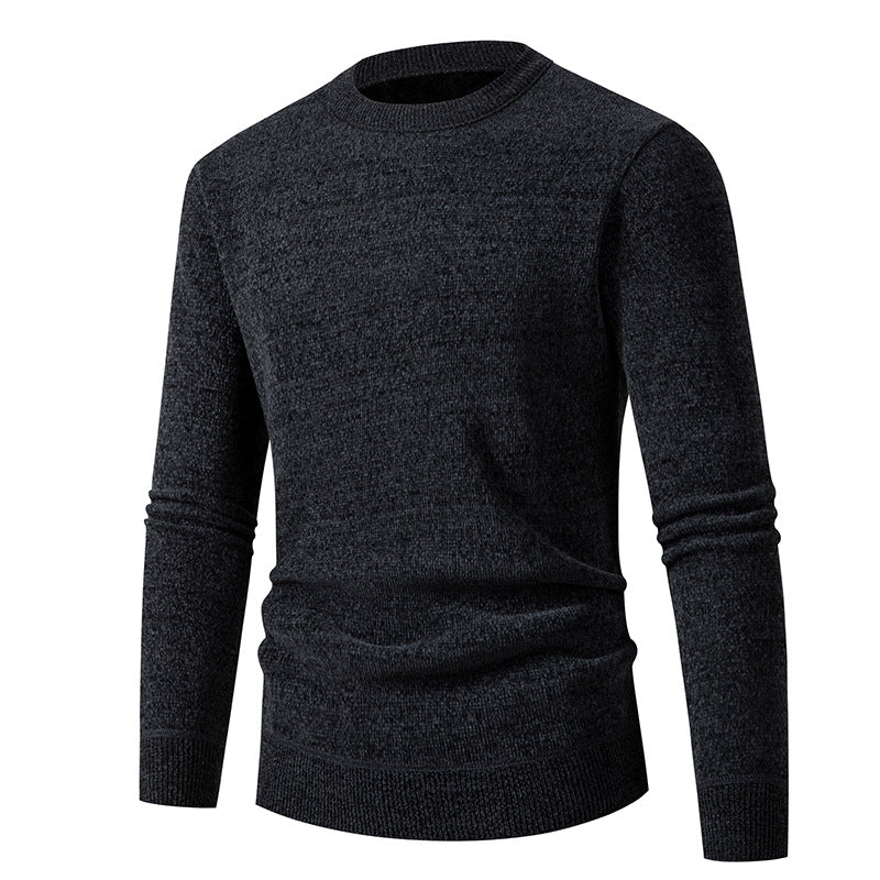 2024 Amazon Foreign Trade Winter Men's Business Casual Chenille Sweater Crewneck Long Sleeve fleece-lined Base Shirt
