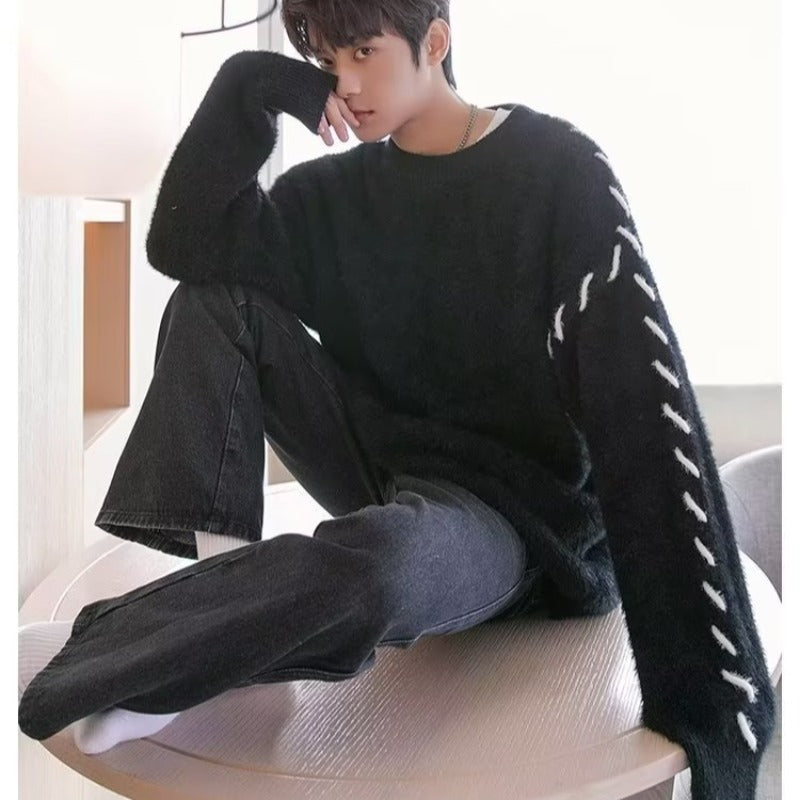 Sweater men's winter fashion brand design round neck sweater warm youth couple autumn and winter long sleeve sweater coat
