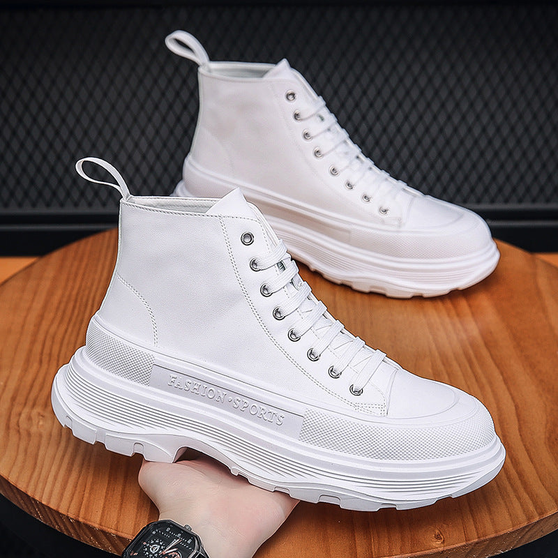 Men's Ankle Boots Autumn New Thick Sole Height Increased High Top Casual Fashion White Fashion Boots Wenzhou Men's Shoes Live