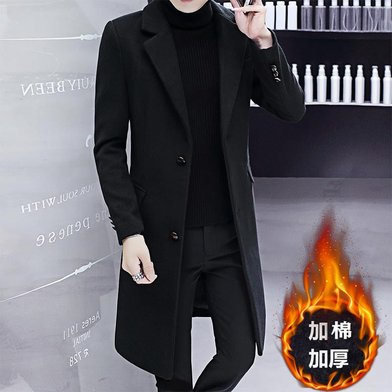 New Men's Trenchcoat Autumn and Winter Woolen Coat Men's Korean-style Fashionable cotton and thickening Youth Woolen Coat for Men