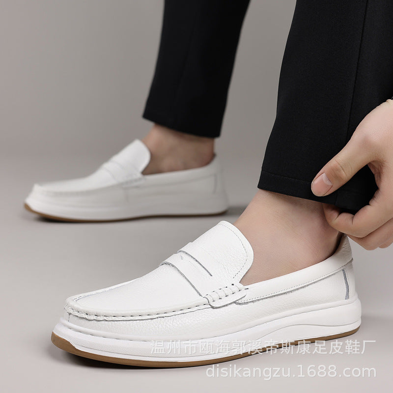 2025 Summer Men's Genuine Leather Casual Loafers Slip-On Driving Shoes Lychee Pattern Leather Shoes Breathable Non-Slip