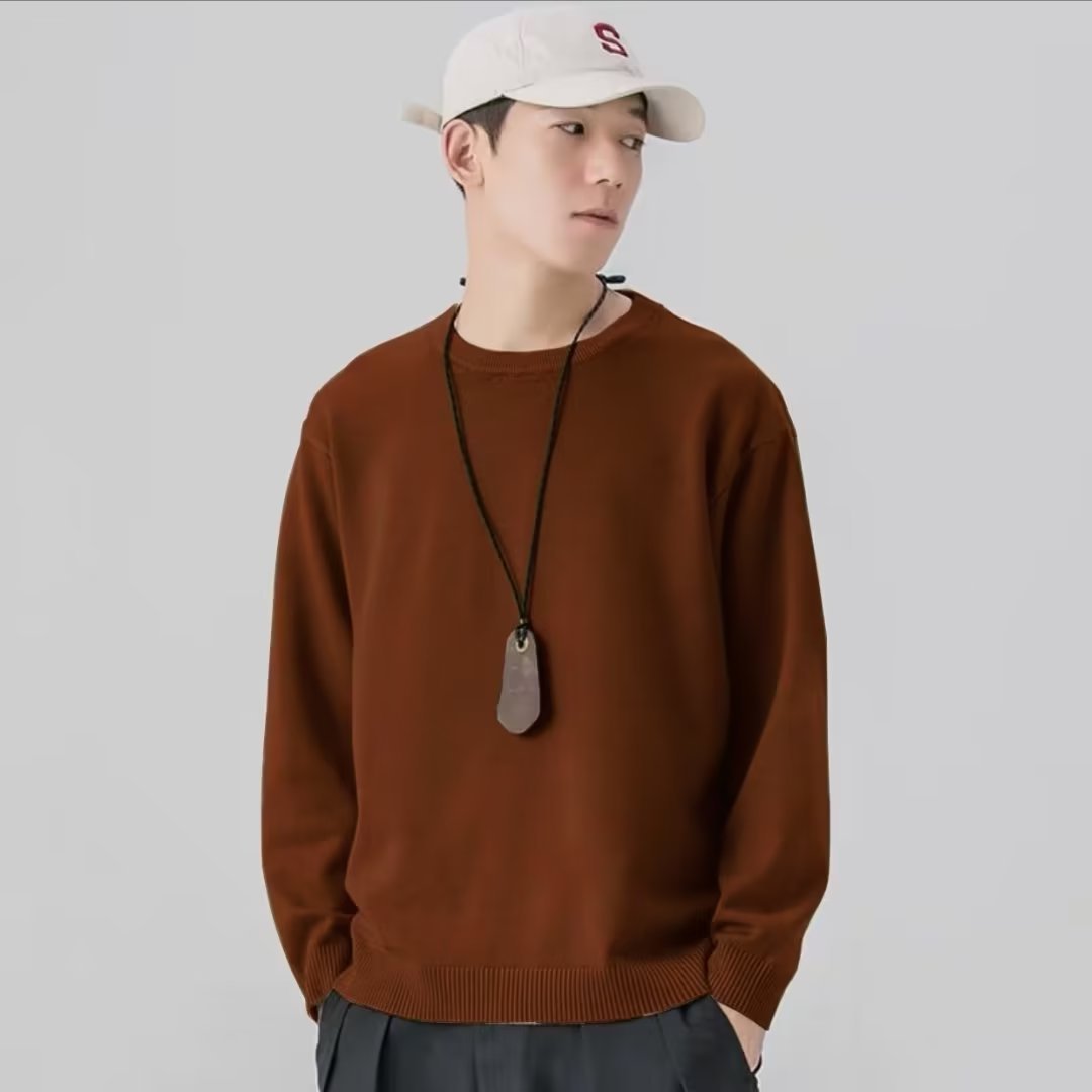 Autumn and Winter Crewneck Sweater Men's Inner Solid Color Base Shirt Loose plus size Warm Knitted Sweater Pullover Sweater