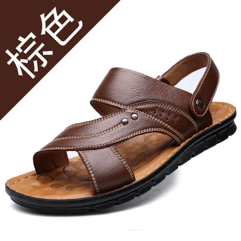 2026 Summer New Men's Sandals Trendy Genuine Leather Beach Shoes Large Size Top Layer Cowhide Casual Men's Slippers