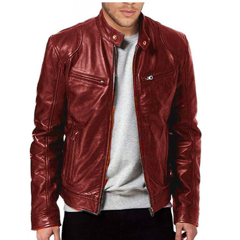 Foreign Trade European and American Men's Leather Jackets for Men and Teenagers Stand-Up Collar Punk Men's Motorcycle Leather Jackets Wholesale