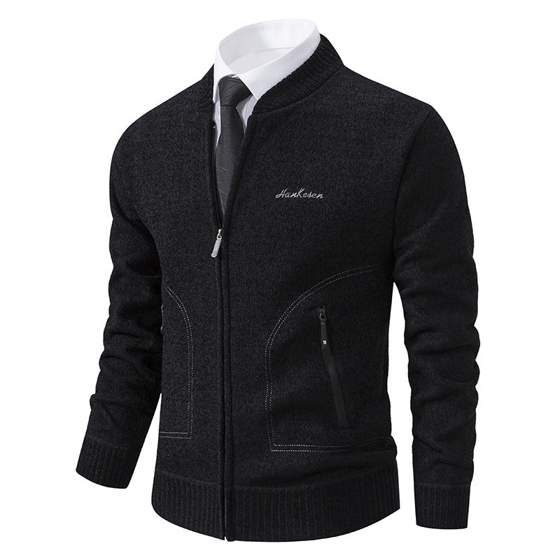 Cross-border Men's Winter Men's Sweater Sweater Sweater Baseball Collar Slim-fit Fashionable fleece-lined Thickened Warm Jacket