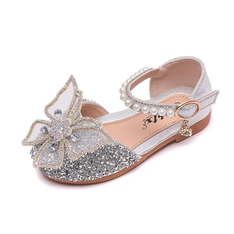 Girls Princess Shoes Cross-Border Summer New Bow Pearl Sandals Children's Single Shoes Baby High-Looking Small Leather Shoes