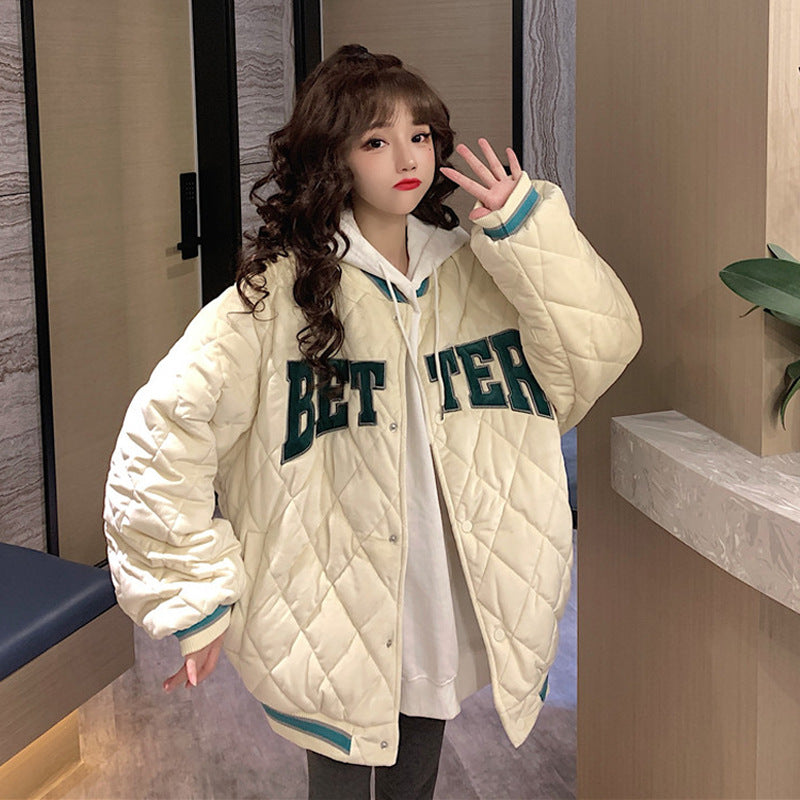 American-Style Baseball Jacket Couple Cotton Jacket Women's Padded Autumn and Winter New Year New Style Student Loose Korean Version Bf Harajuku Style Jacket