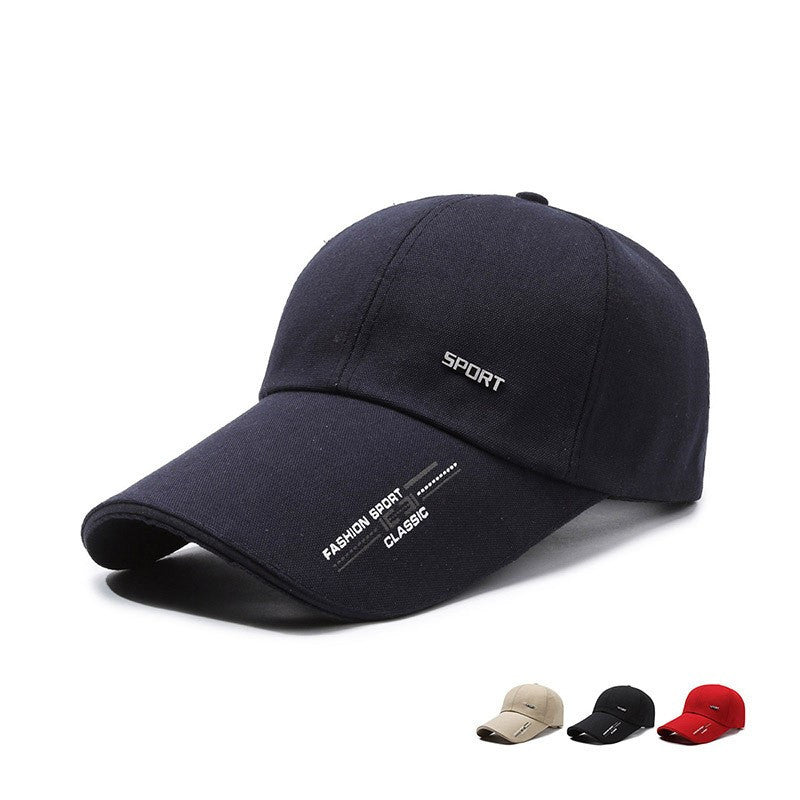 Spring and Autum New Men's Hats, Versatile Baseball Caps, Iron Labels, Casual Sun Hats, Extended Brim Peaked Caps