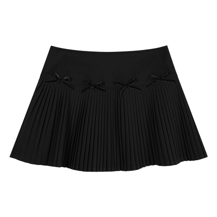 White Skirt, Bow Skirt, Black Pleated Skirt, Women's Early Autumn High-Waisted Slimming Look A-Line Skirt, Woolen Skirt