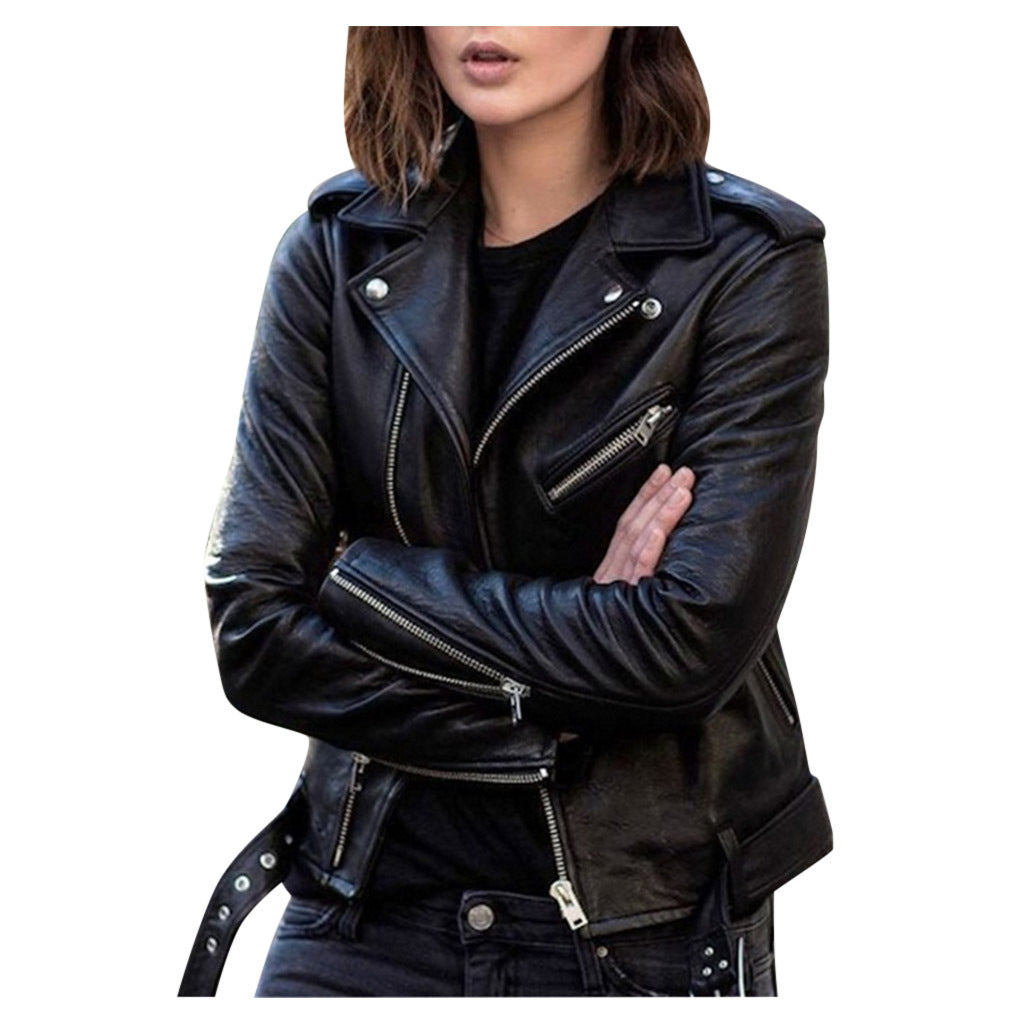 Spring and Autumn Plus Size Women's Short Leather Jacket European and American Motorcycle Suit Slim Winter Jacket Pu Leather Jacket for Women