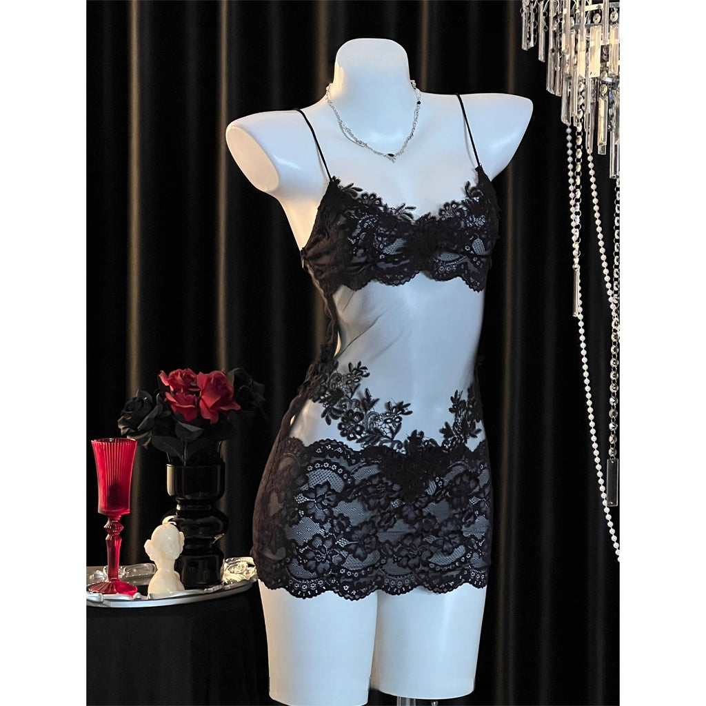 2025 New Lace Sexy Pajamas for Women Pure Lust Style Transparent Mesh Suspender Date Dress High-End Nightgown
