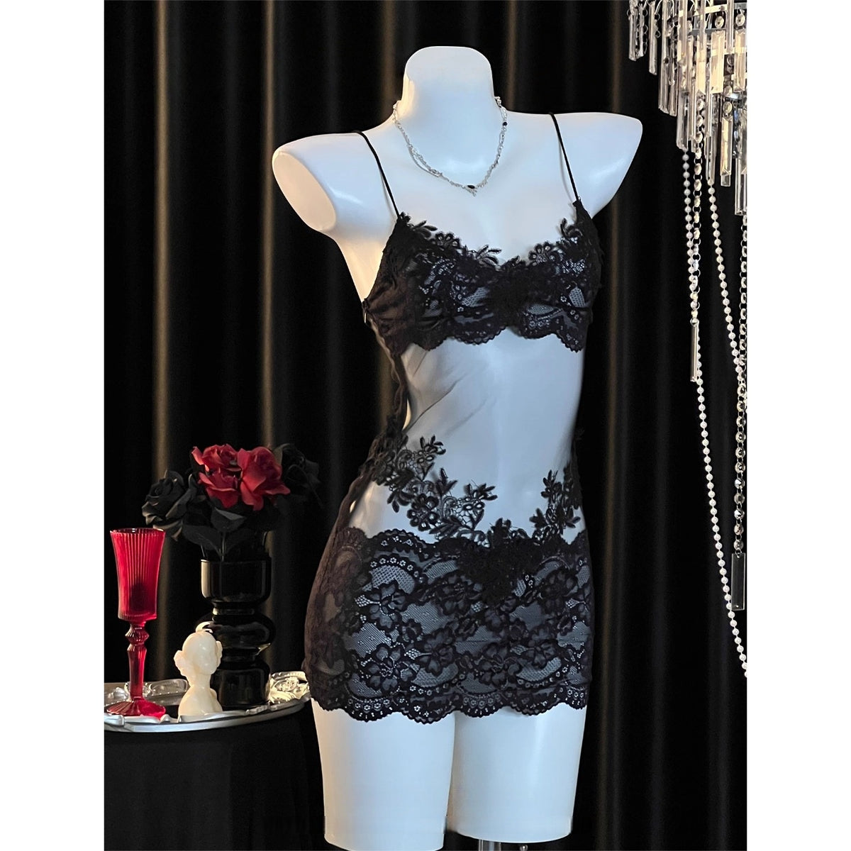 2025 New Lace Sexy Pajamas for Women Pure Lust Style Transparent Mesh Suspender Date Dress High-End Nightgown