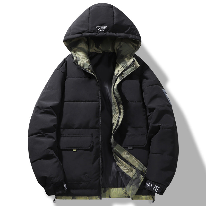 Winter Hooded Cotton-padded Jacket Men's Thickened Cotton-padded Coat Coat Trendy Brand Fashion Boys Bread Coat Cotton-padded Coat