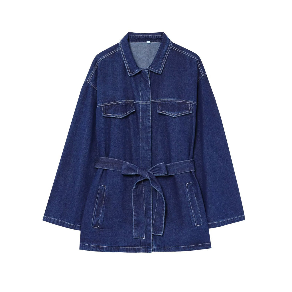 Cross-Border Aliexpress Popular Zr Women's Clothing Export Women's Clothing Wholesale Autum New Women's Clothing Denim Lace-Up Jacket