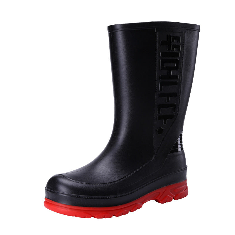 Korean Men's Mid-Calf Rain Boots, Trendy Rainy Day Rain Boots, Waterproof, Non-Slip, Wear-Resistant, Thick-Soled Men's Rubber Shoes, Water Shoes Wholesale
