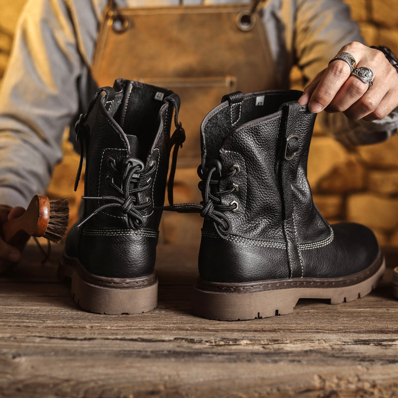 First Layer Cowhide Men's and Women's Couple's High-rise Workwear Boots Men's Western Cowboy Boots Black Knight Mongolian Riding Boots