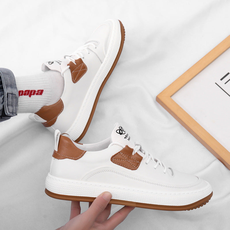 2024 Autumn Men's Genuine Leather Sneakers, Top Layer Cowhide Men's Clown Shoes, Men's Casual Shoes, Breathable, Shock-Absorbing, Comfortable