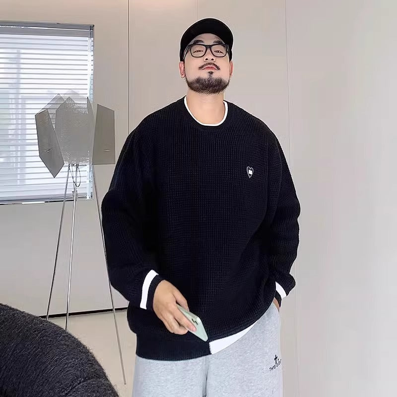 Trendy Brand plus size Men's Autumn and Winter Fake Two-piece Sweater Pullover Fatty Plus Plus Casual Fashion Loose Knitted Sweater