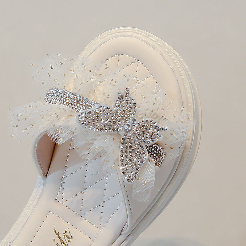 Girls Sandals 2025 Summer New Medium and Large Children's Roman Shoes Open Toe Fashion Bow Little Girls Princess Shoes Trendy