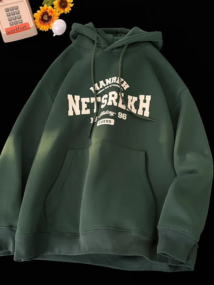 Hooded Sweater Men's 2024 Autumn and Winter New American Style Trendy Brand Letter Printed Heavy Loose Casual Hoodie Jacket