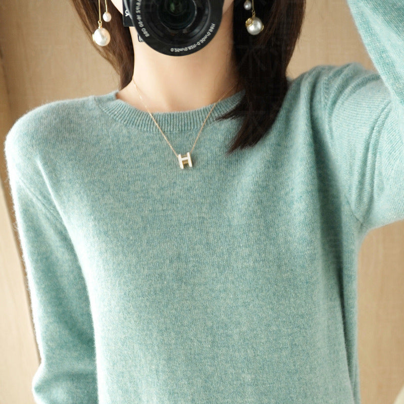 Sweater Women's Autumn and Winter Round Neck Knitted Sweater Women's Thin Long-Sleeved Bottoming Sweater Cross-Border Sweater Women's Non-Wool Knitted Sweater
