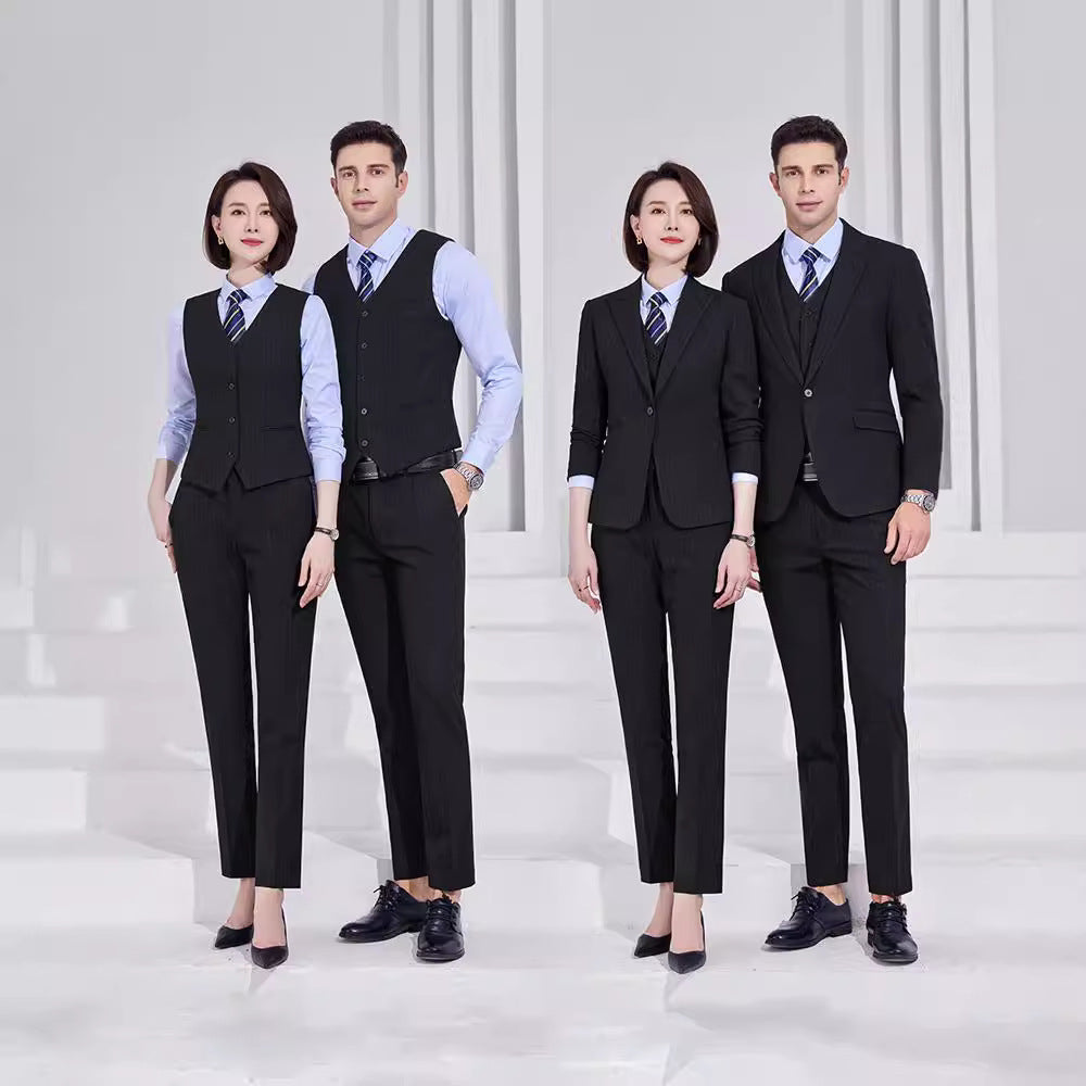 Autumn and Winter thickened high-end striped suit suit elegant vest men's and women's professional formal wear 4s shop tooling teacher suit