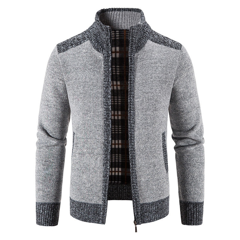 Amazon men's autumn and winter clothing stand collar sweater coat thickened sweater trend green cardigan sweater warm