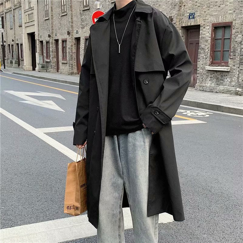 Spring and Autumn 2025 New Korean Style Trendy Design Trendy Coat Men's Fashionable Solid Color Loose Mid-length Coat Trendy
