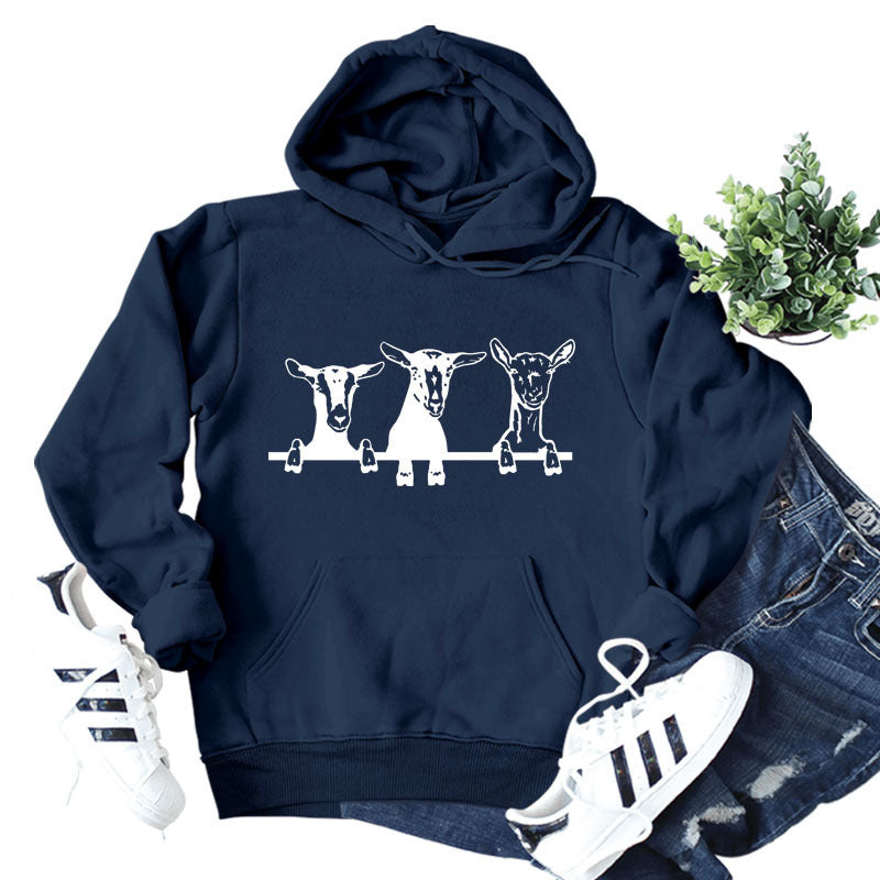 Amazon independent station wish European and American fashion sheep printing loose autumn and winter long sleeve large size hooded women's wholesale