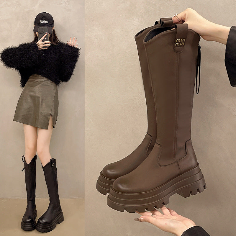 Thick-Soled Over-The-Knee Boots for Women, New Retro Fashion Leather Boots, Elegant Popular Street Fashion Boots, Knight Boots