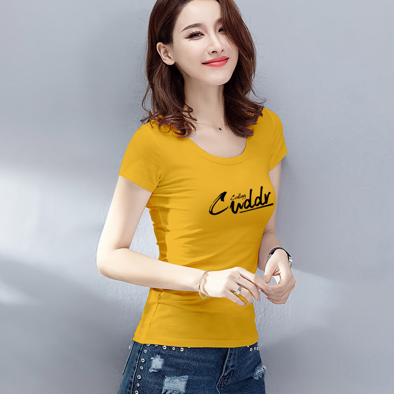 Short-Sleeved T-Shirt for Women, Slim Round Neck, Summer New Outer Wear T-Shirt, Fashionable Tight-Fitting Bottoming Shirt, Slim and Versatile Top