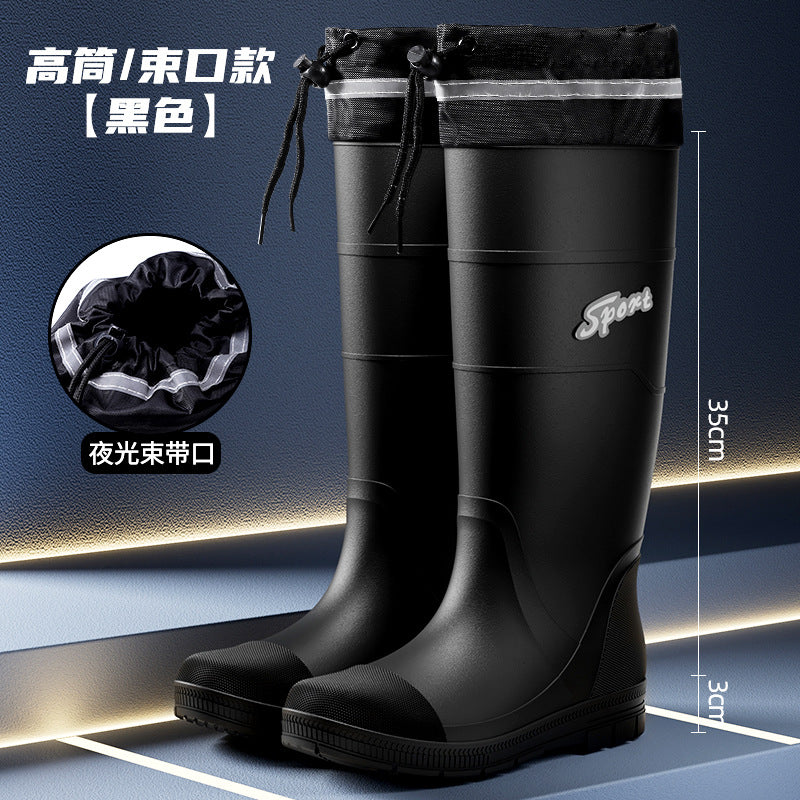 Bundle High-bark Men's Rain Boots Trendy Cool Men's Mid-high Rain Boots Climbing Patrol Waterproof Shoes Non-slip Rubber Shoes Men's Water Boots