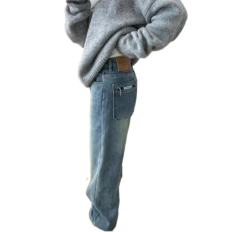 Spring and Autumn New Design Loose Straight-Leg Jeans for Women, Retro High-Waisted, Slimming, Drapey, Versatile Narrow-Cut Long Pants Trendy