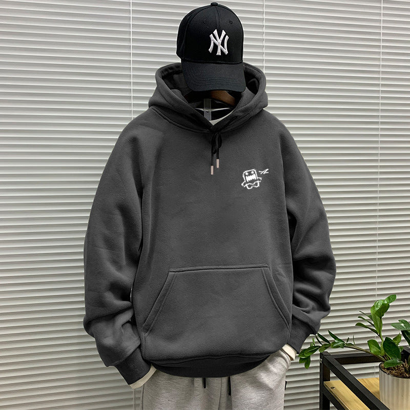 440g winter Yu wenle tide brand men's sweater men's hooded coat simple coat loose fleece-lined hoodie