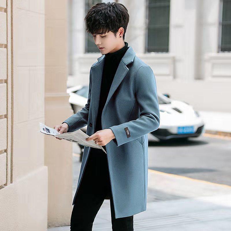 New Men's Trenchcoat Autumn and Winter Woolen Coat Men's Korean-style Fashionable cotton and thickening Youth Woolen Coat for Men