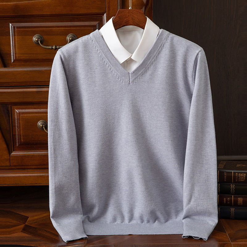 Men's Sweater Autumn/Winter V-Neck Knitted Loose Plus Size Cross-Border Sweater Men's Warm Knitted Base Layer