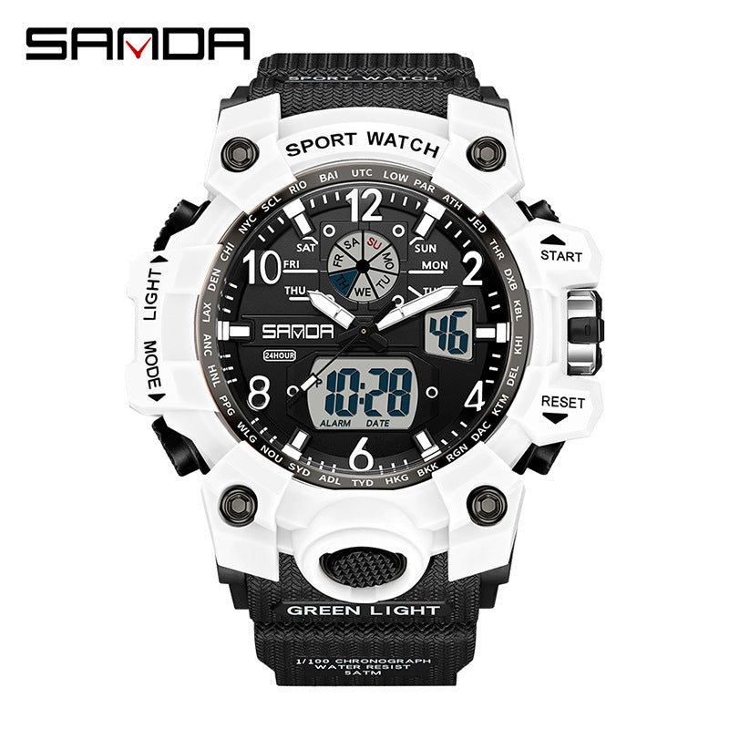 Sanda Hot-Selling Watch Korean Version Student Party Multi-Functional Waterproof Alarm Clock Electronic Watch Cool Dual Display Luminous Sports Watch
