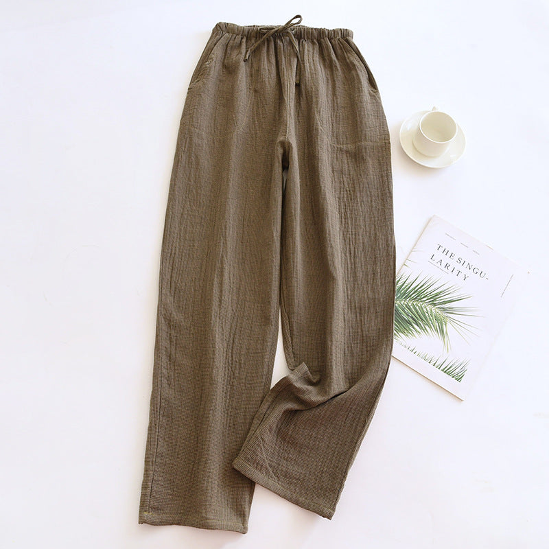 Spring and Autumn Pure Cotton Pajama Pants for Men and Women Yarn-dyed Plaid Double-layer Cotton Yarn plus size Loose Thin Summer Soft Home Pants