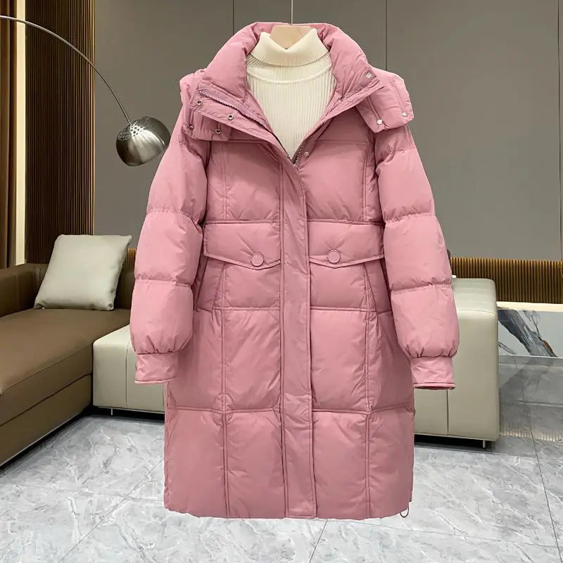 Down cotton-padded jacket long women's 2024 winter cotton-padded coat loose fashion padded cotton-padded coat over knee slimming new cotton-padded jacket