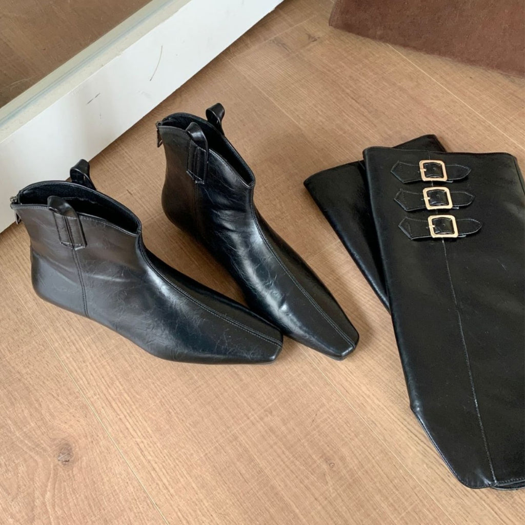 Women's Winter Boots 2025 New Square Toe Chunky Wedge Two-Way Retro Riding Boots Soft Sole Brown Leg Sleeve Boots for Women