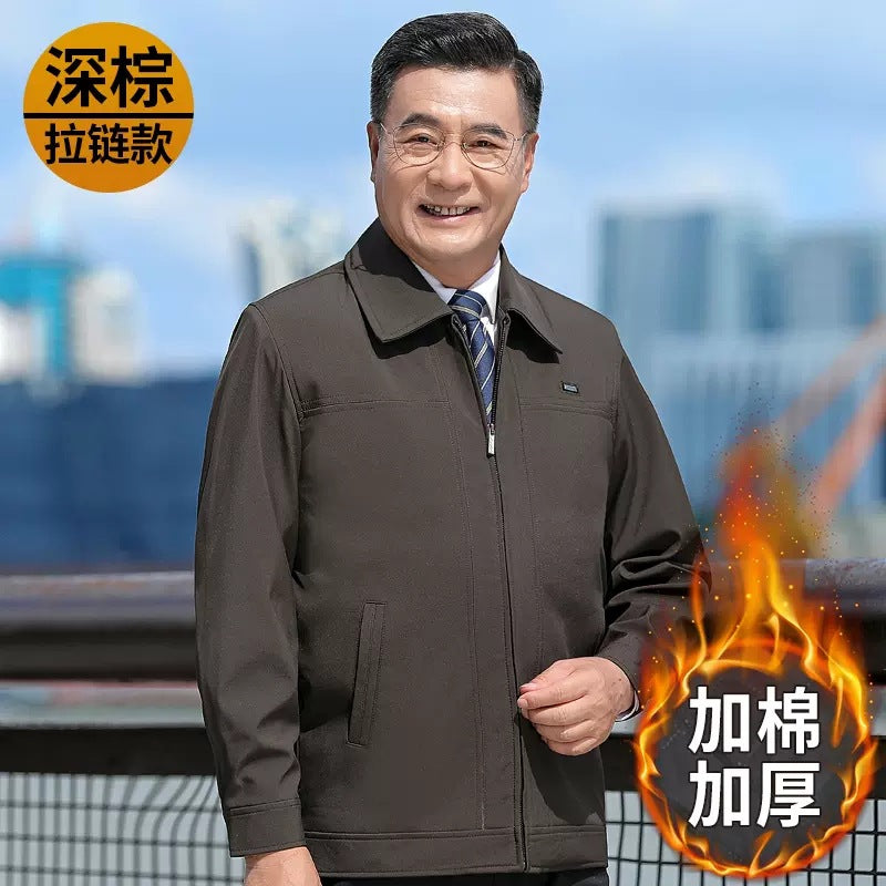 Autumn and Winter Coats for Middle-Aged Men, Dad's Clothing, Middle-Aged and Elderly Men's Autumn and Winter Executive Jackets, Thickened and Warm Men's Wear