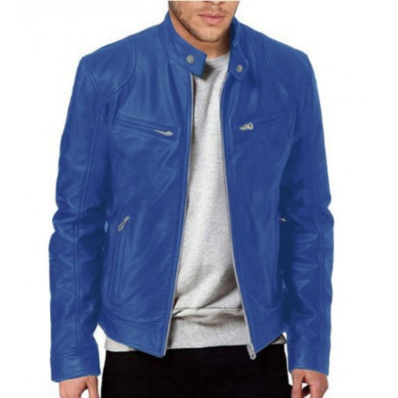 Foreign Trade European and American Men's Leather Jackets for Men and Teenagers Stand-Up Collar Punk Men's Motorcycle Leather Jackets Wholesale