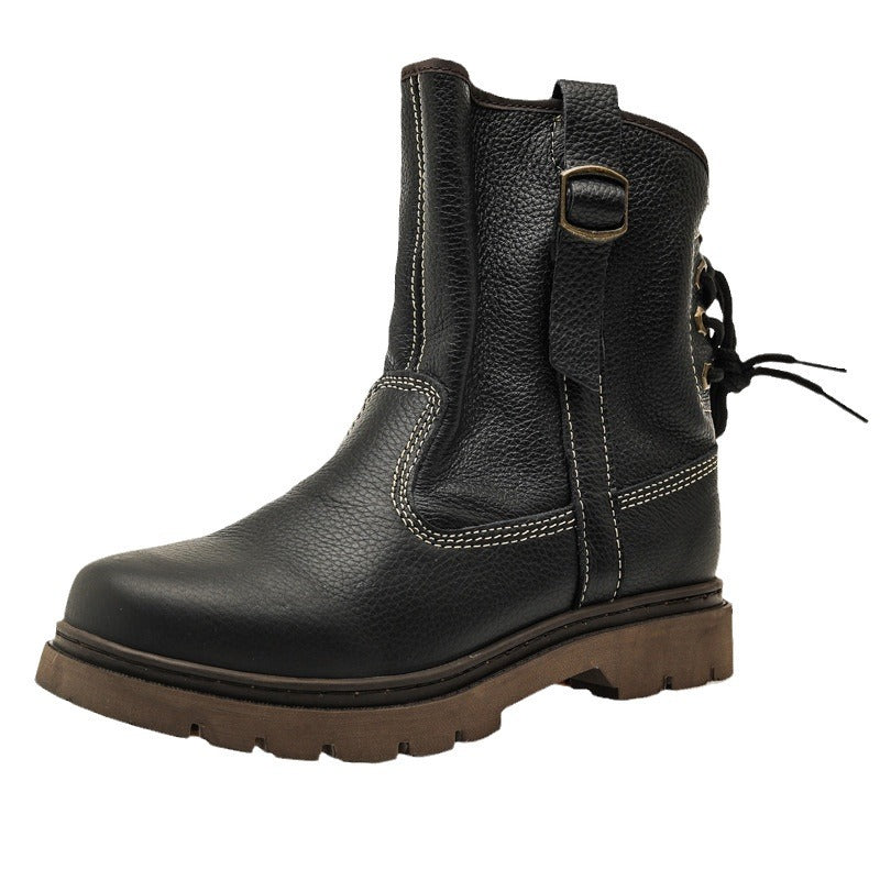 First Layer Cowhide Men's and Women's Couple's High-rise Workwear Boots Men's Western Cowboy Boots Black Knight Mongolian Riding Boots